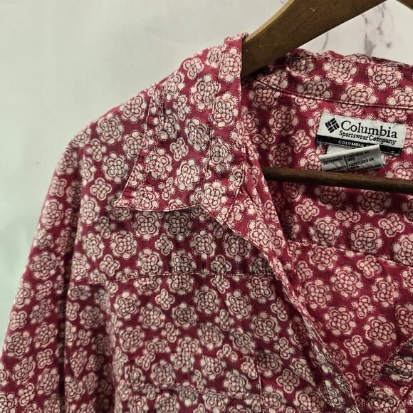 Columbia Shirt Womens 3X Pink Button Up White Floral Long Sleeve Collared - Picture 2 of 10